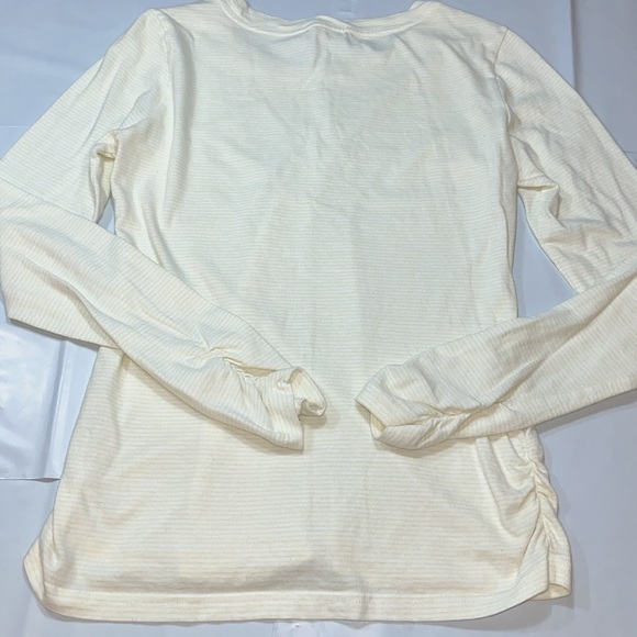 Sundance light yellow SHIRT long ruched sleeved thin Stripes round neck cotton M - Picture 12 of 13